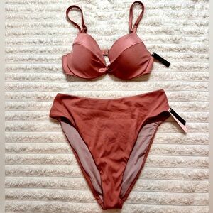 Women's Ribbed Molded Bikini Set in Dusty Rose
